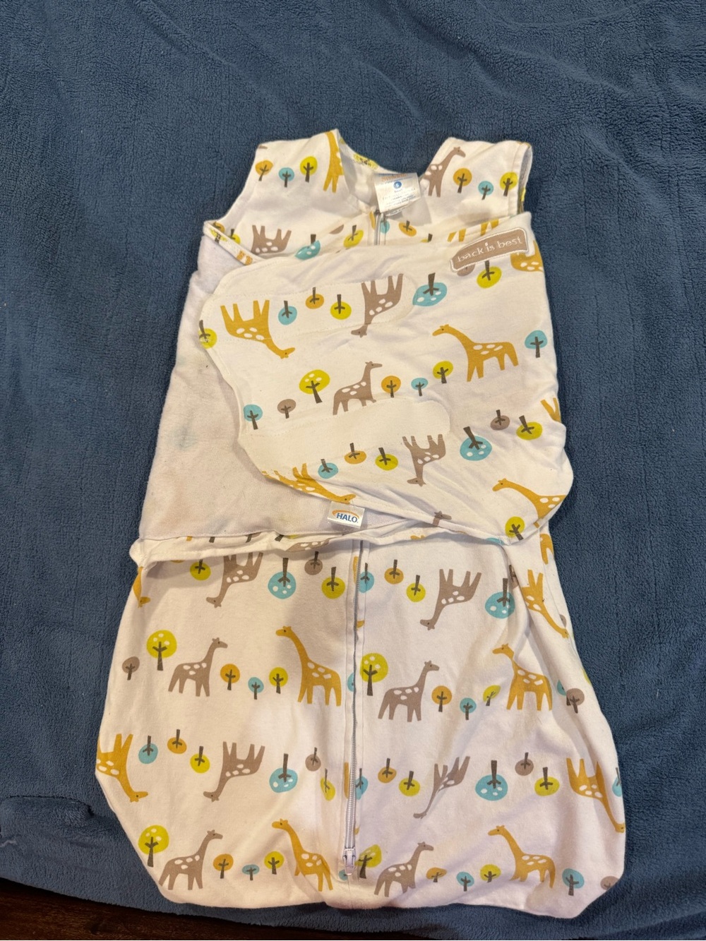 HALO Giraffe Print Sleep Sack in Cream, Yellow, Brown & Blue